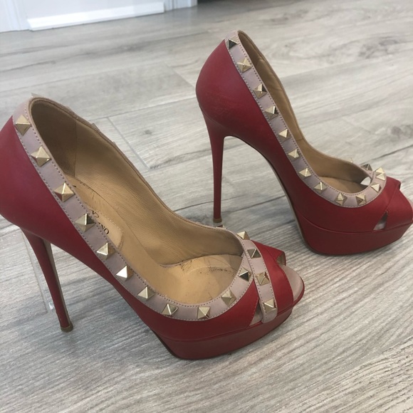 Valentino 5 inch high heel peep toe Red sz 36.5 - Picture 2 of 6